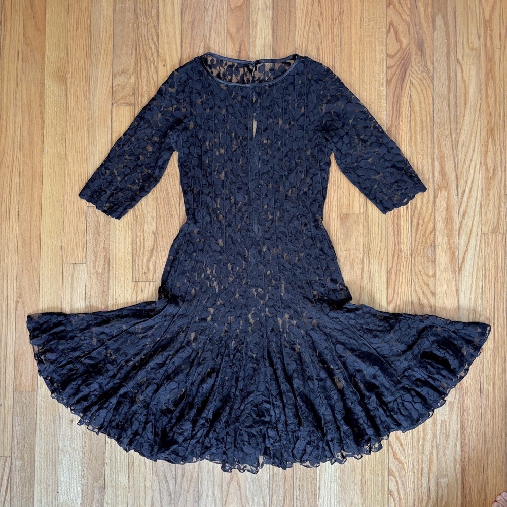 Teri Jon Dress LACE OVERLAY ONLY Womens 14 Black Witchy Whimsigoth Ricky Freeman - Picture 11 of 12